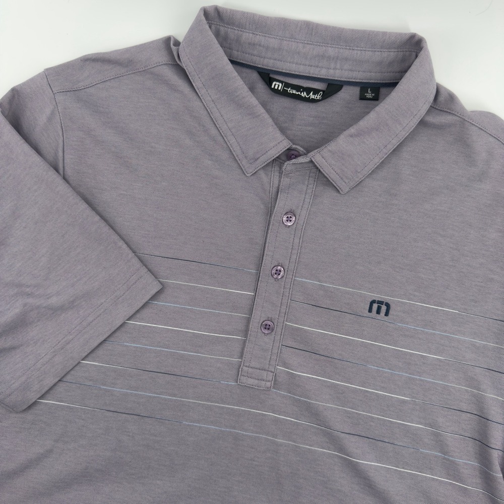 TravisMathew Mens Purple Heathered Striped Pima Cotton Blend Golf Polo Shirt L